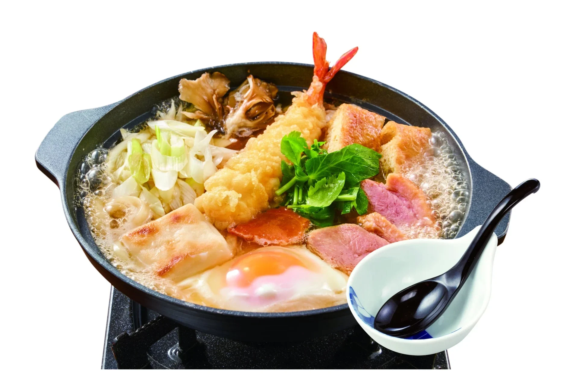 夢庵の海老天が乗った上海老天鍋焼きうどん