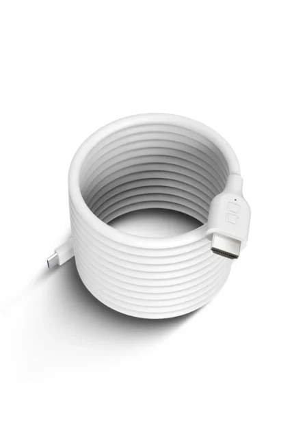 スパイラルシリコンケーブル C to HDMI 1mのホワイトカラーの製品単体写真