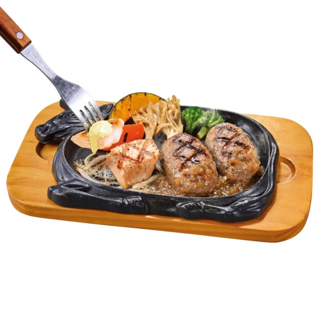 サーモングリルと直火焼き大俵ハンバーグの組み合わせ