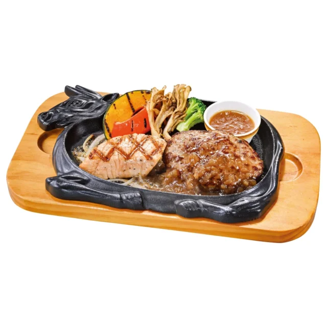 サーモングリルと手ごねハンバーグ150gの組み合わせ