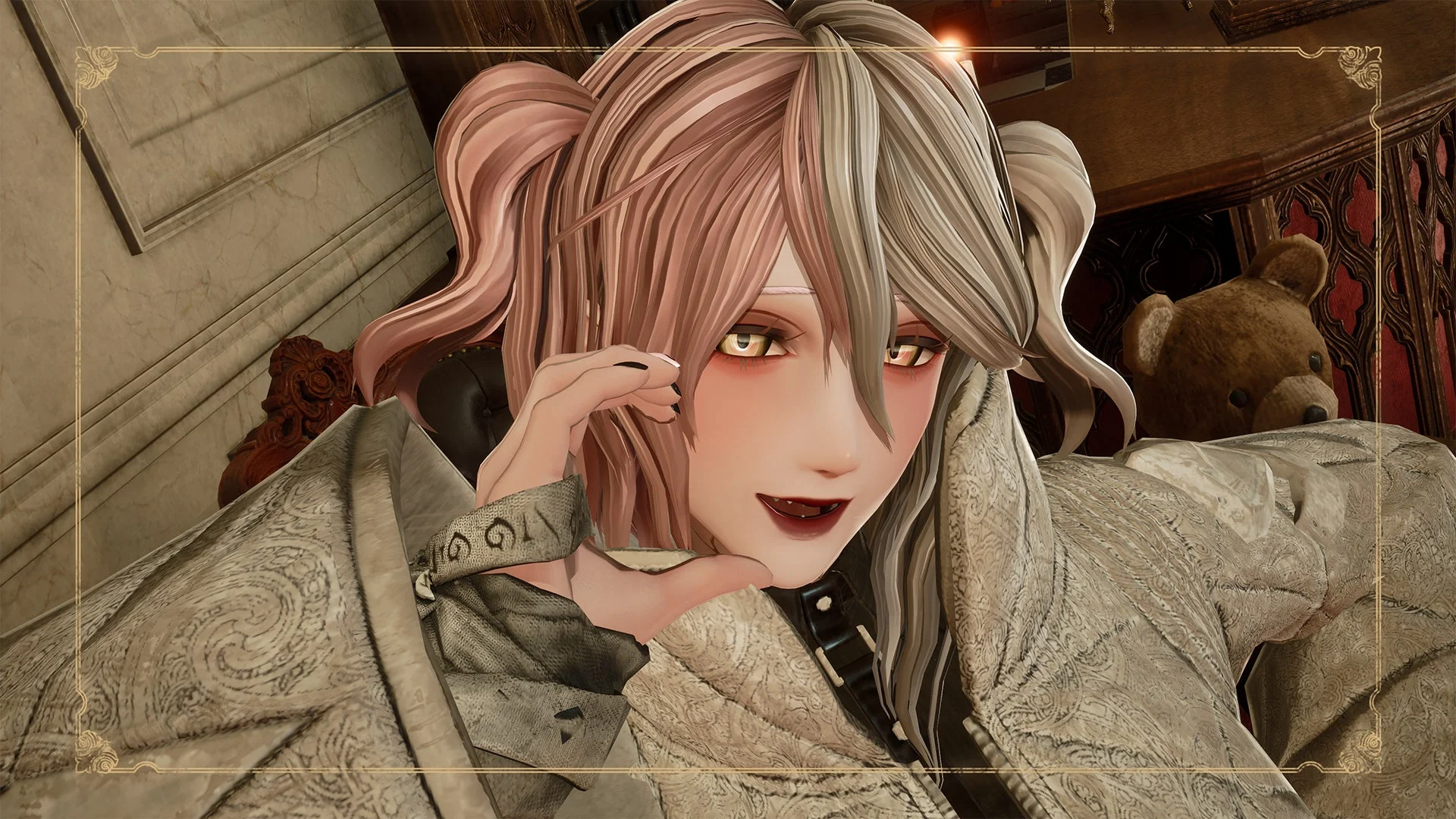 『CODE VEIN II』キャラクターカスタマイズ体験版のフォトモードで表情を付けた女性キャラクター