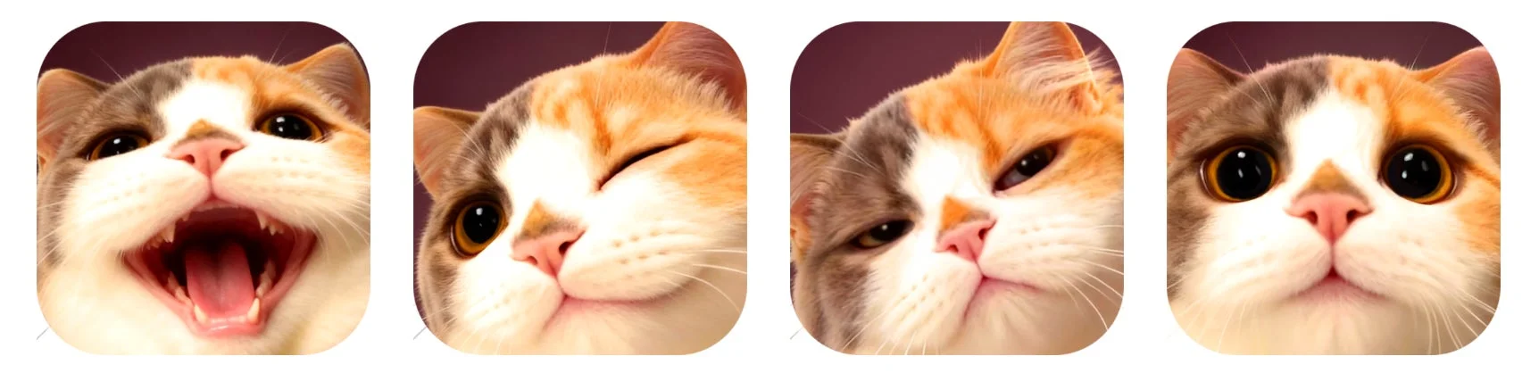 「Meowster」に登場する様々な表情のAI猫パートナーたち