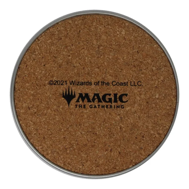 メタルコースター裏面のコルク製滑り止めとロゴ