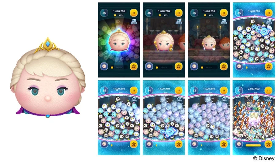 新ツム「戴冠式エルサ」のスキル発動中のゲーム画面