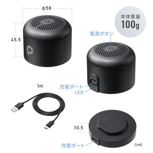 防水スピーカー『400-SP119』のサイズと各部の名称