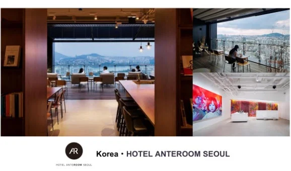HOTEL ANTEROOM SEOULの開放的なラウンジとアートギャラリー