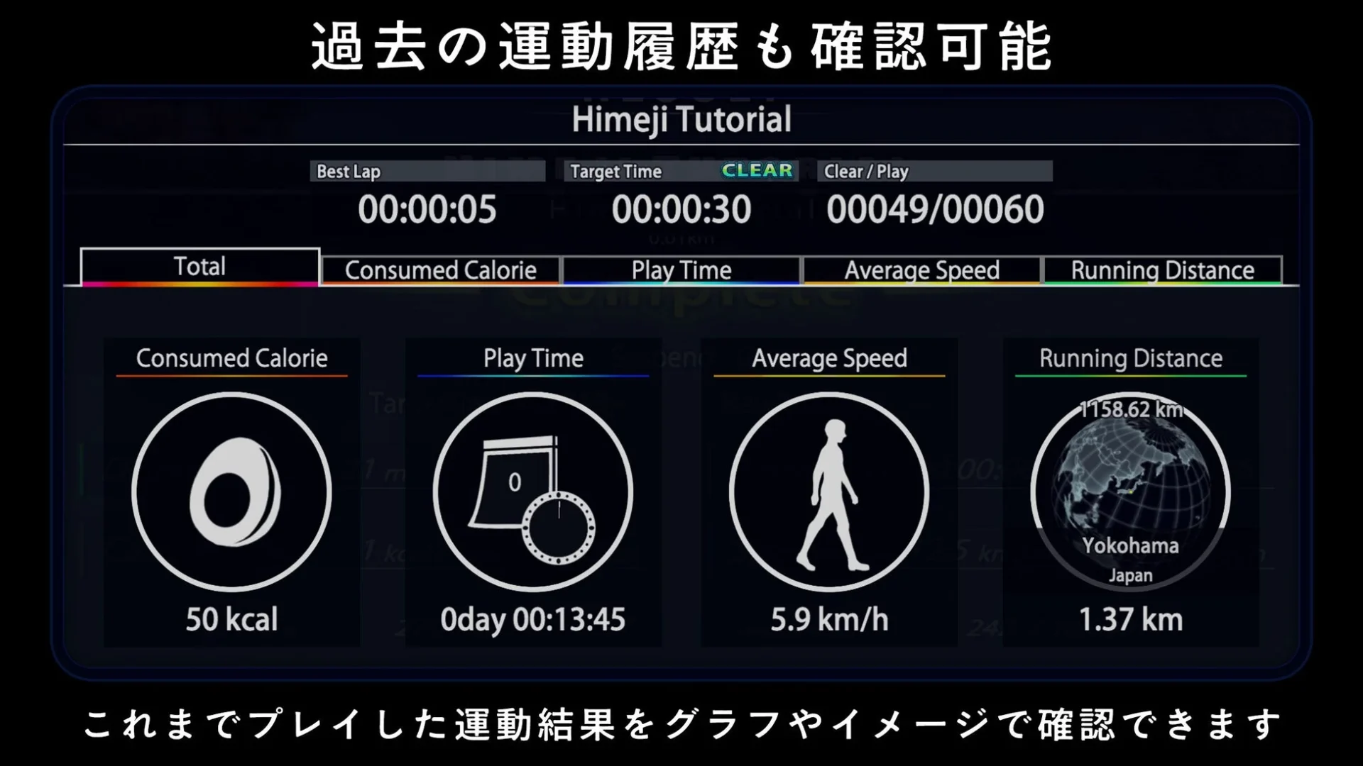 EASYTRIP run&walkアプリで過去の運動履歴を確認する画面