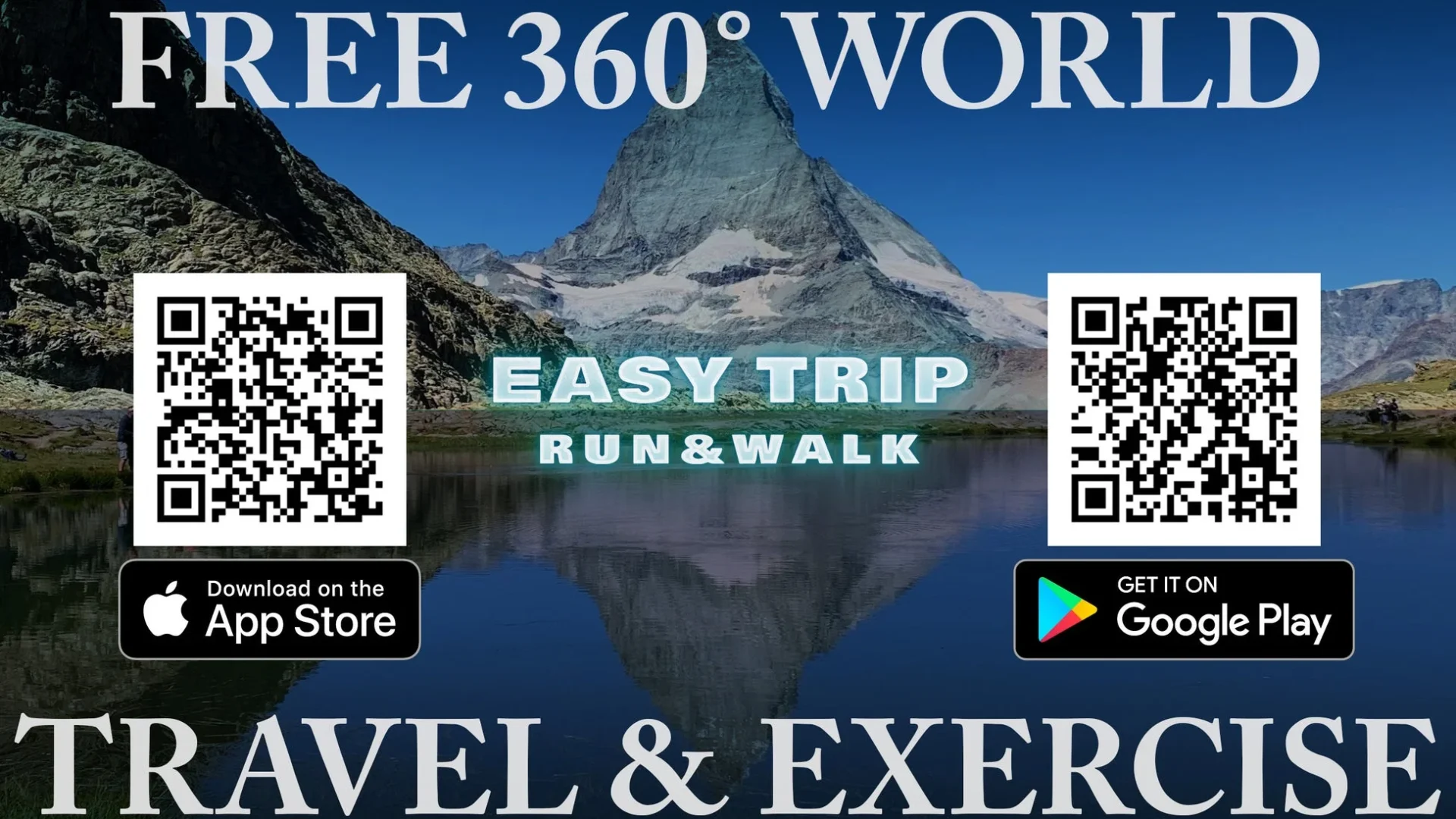 EASYTRIP run&walkのApp StoreとGoogle PlayダウンロードQRコードとロゴ
