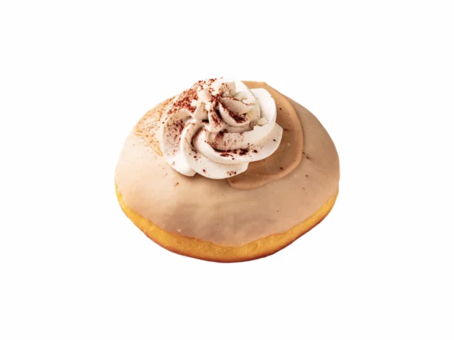 バニラとホワイトチョコ、エスプレッソホイップのホワイトモカ生マラサダ