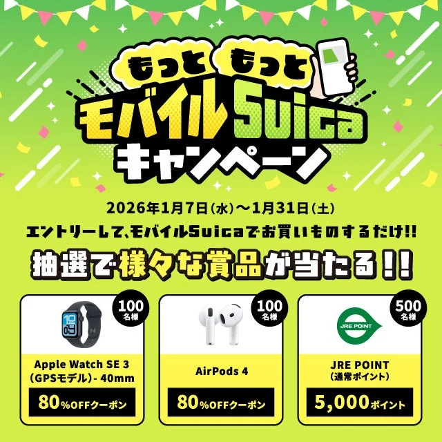 モバイルSuicaプレゼントキャンペーンの賞品と期間