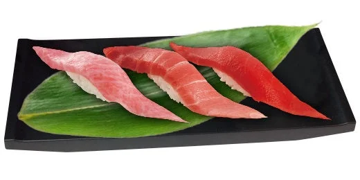 すしざんまい「本まぐろ三貫にぎり」大とろ・中とろ・赤身