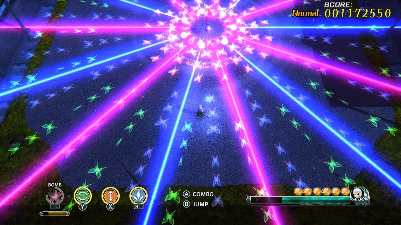 『妖々剣戟夢想』でヒット数を稼いでいる弾幕バトル画面