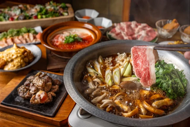 炭火焼鳥 塚田農場の和牛しゃぶすきプラン、豪華な和牛鍋