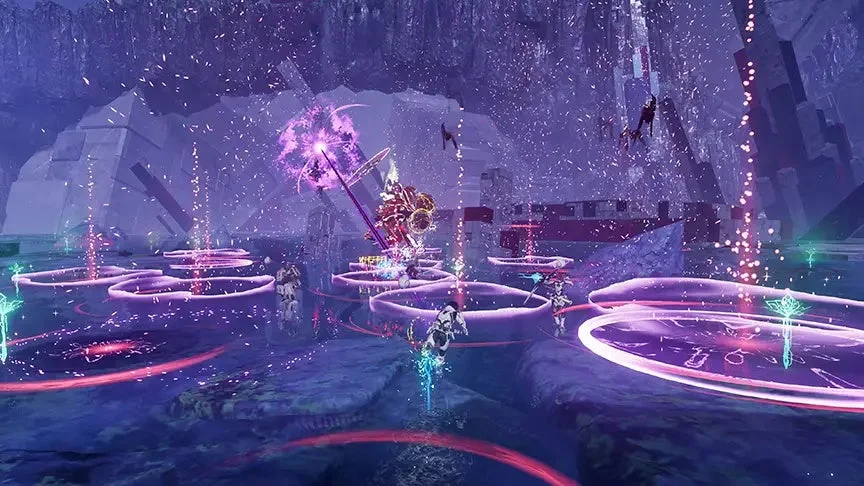 異界戦線：凍土エリア峡江部での戦闘風景