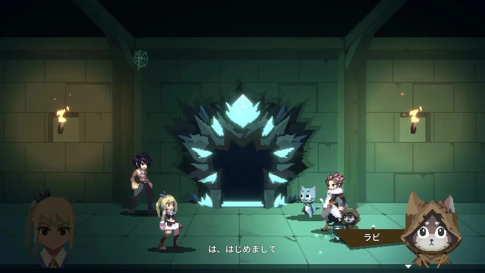 『FAIRY TAIL ダンジョンズ』のストーリーシーン、ナツとラビ