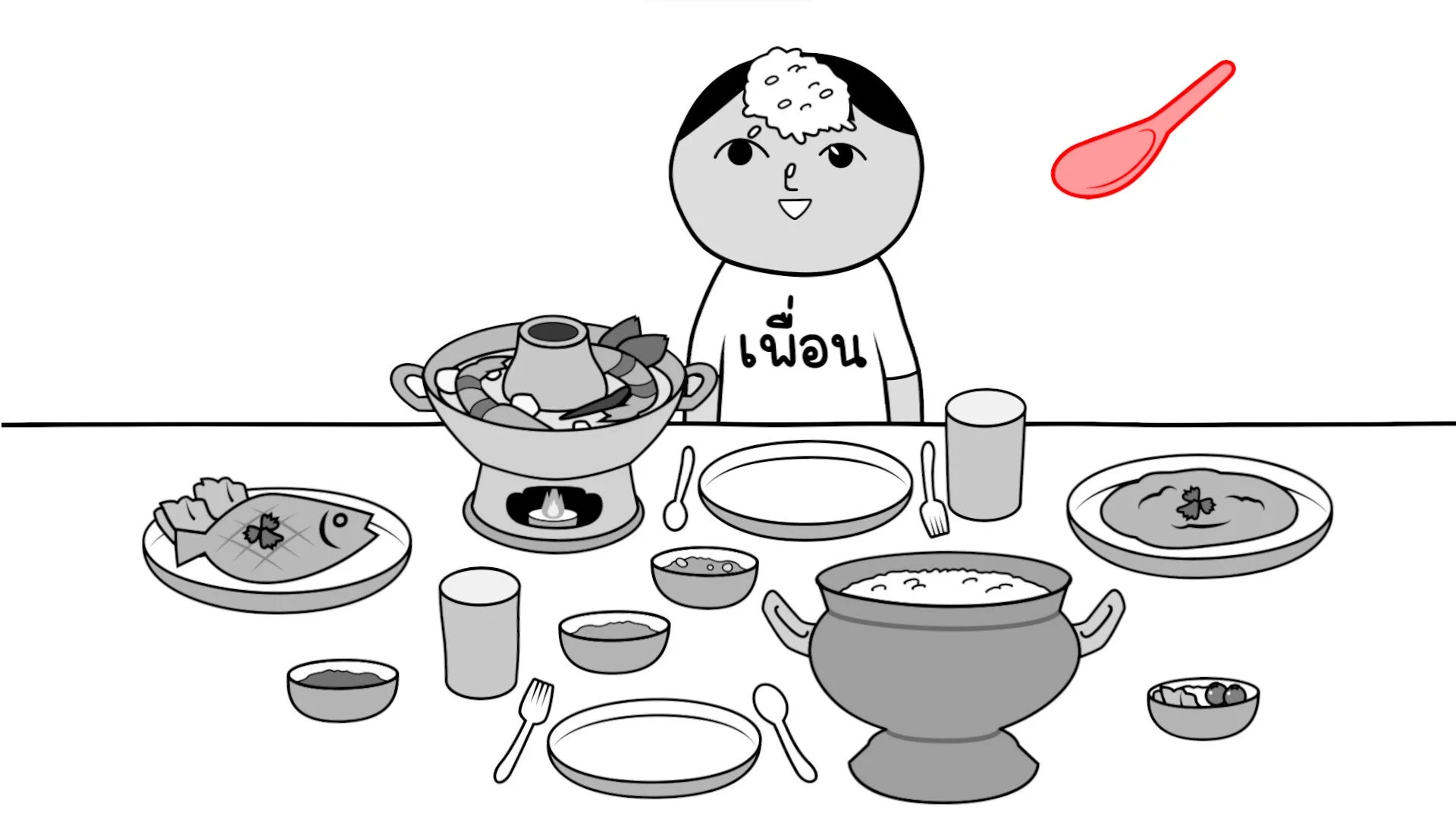 タイ料理を囲む食卓のゲームプレイ画面