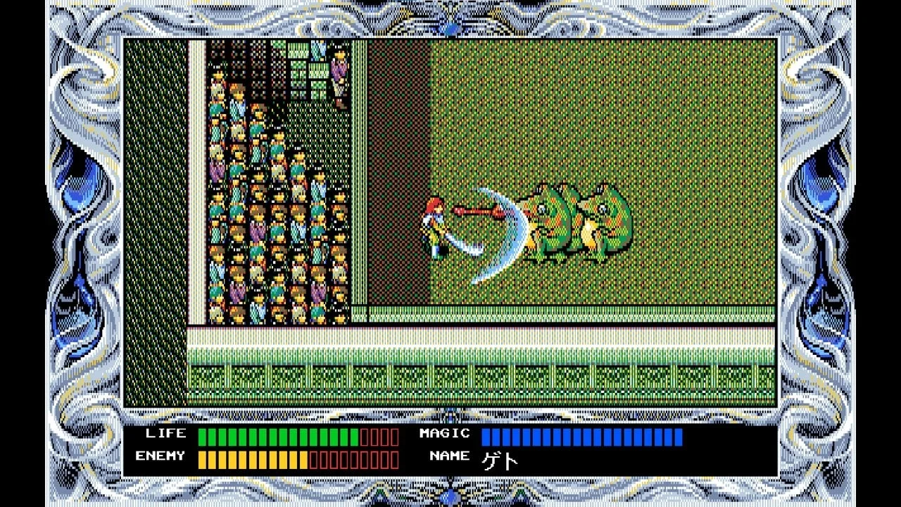 ルーンワース2のゲーム画面、主人公がフィールドで敵と戦う様子