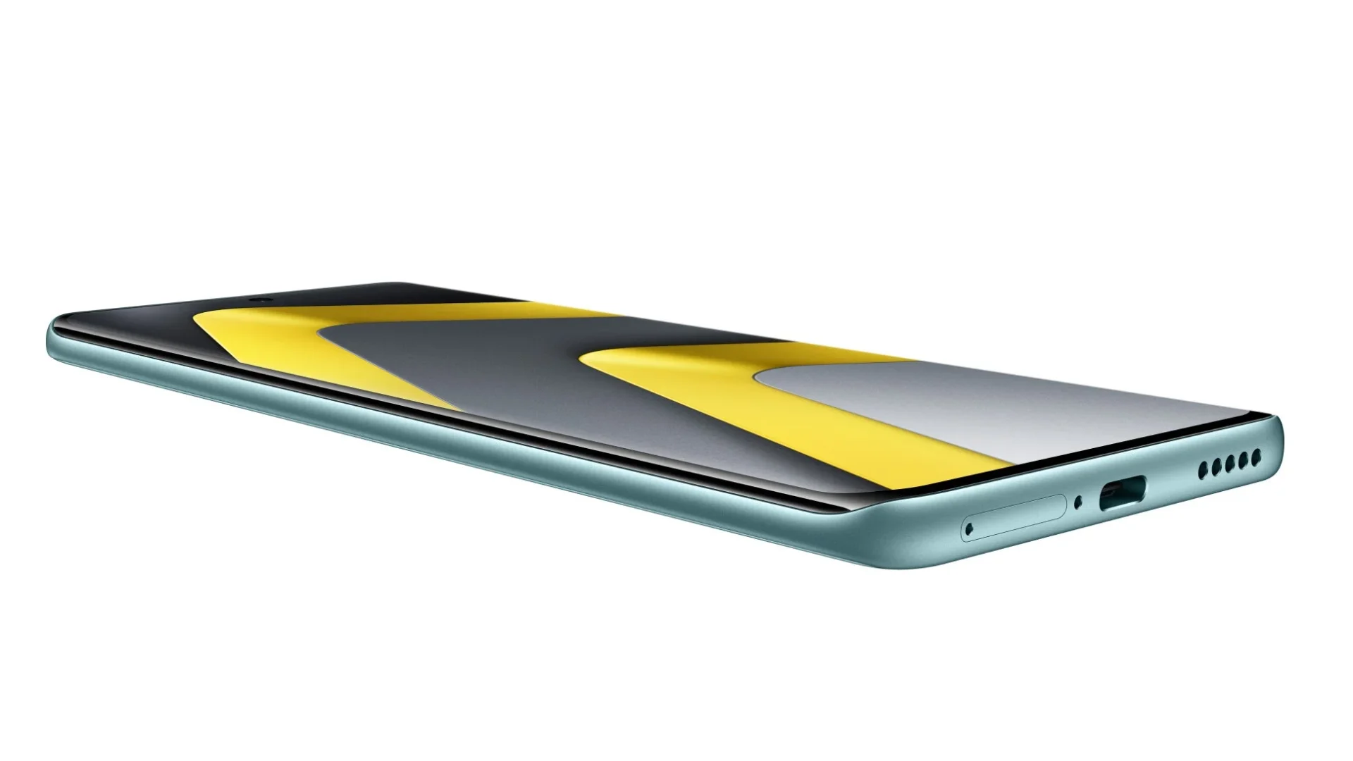 POCO M8 5Gの側面から見たディスプレイ。3Dカーブ有機ELディスプレイを示唆