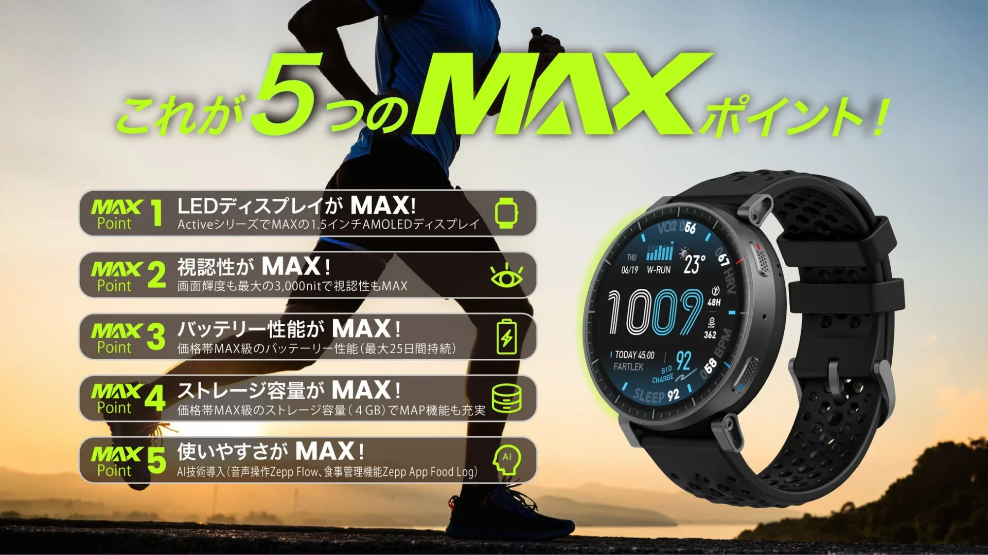 Amazfit Active Maxの「5つのMAXポイント」とスマートウォッチ本体