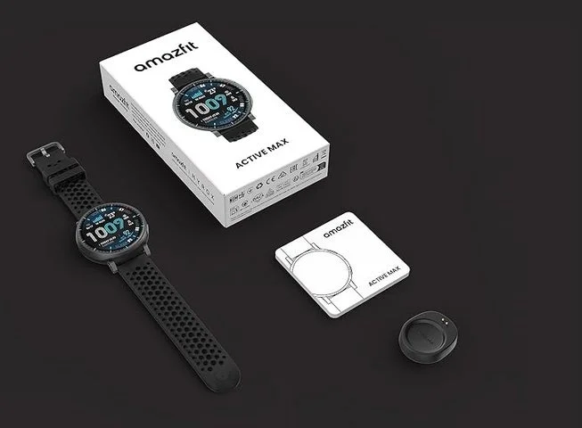 Amazfit Active Maxの製品パッケージと付属品