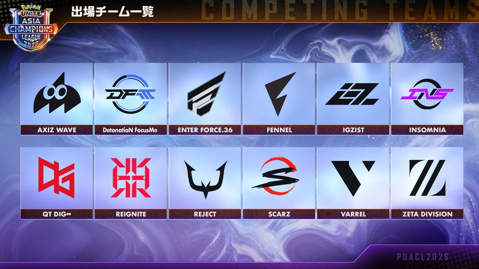 PUACL2026 日本リーグ出場チームのロゴ一覧