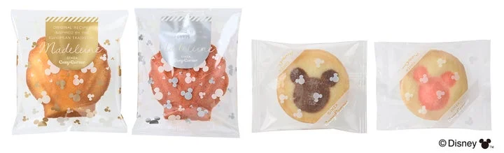 ミッキーアイコン柄がプリントされたマドレーヌとクッキーの個包装フィルム