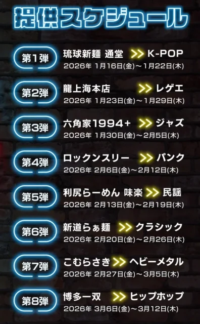 RAMEN MUSIC FESTの週替わり開催スケジュール表