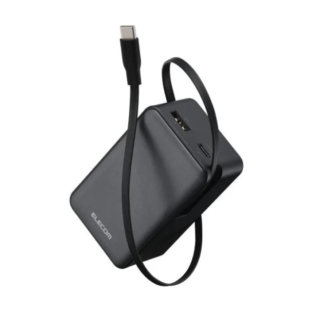 巻き取り式ケーブル一体型モバイルバッテリーのブラックモデル