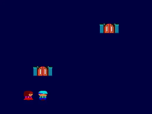 りっくとみっくの大冒険 ゲーム画面4（暗い部屋で扉を探すりっくとみっく）