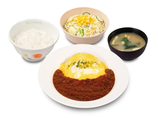 松屋のオムデミハンバーグ定食の全体像