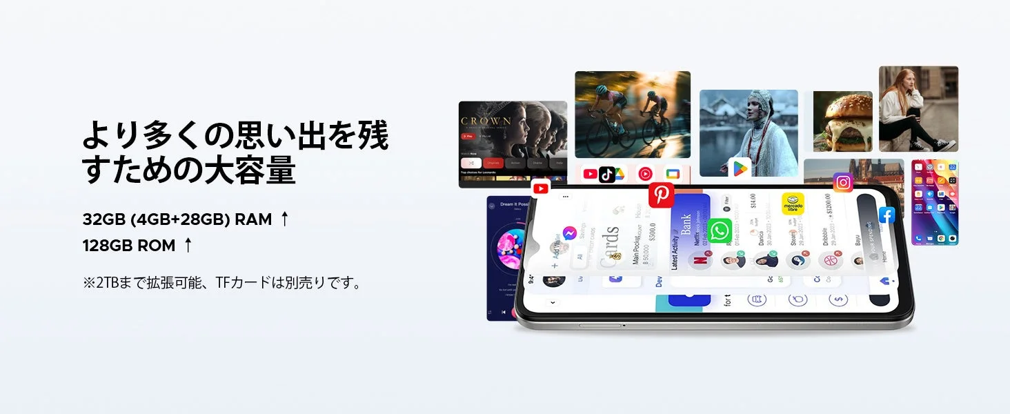 DOOGEE NOTE56PROの大容量メモリ32GB RAMと128GB ROM、拡張性