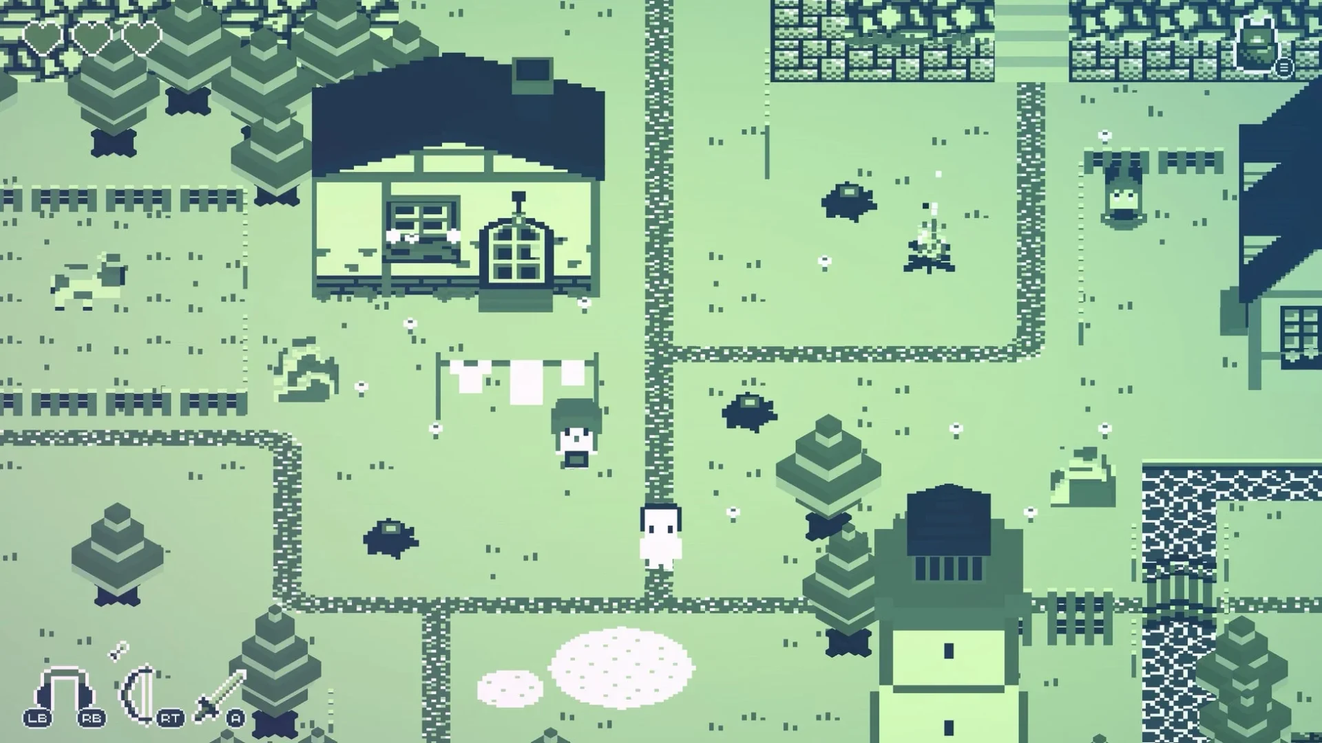 カセットボーイのゲーム画面、見下ろし視点で広がるフィールド