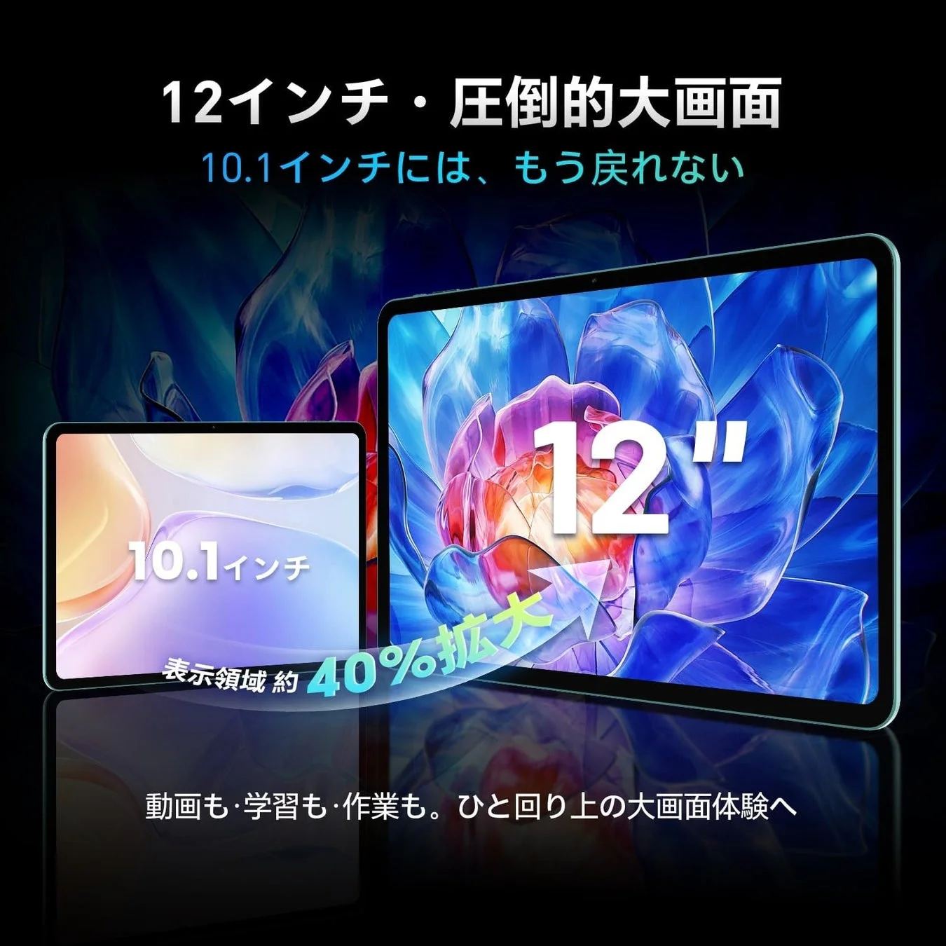 12インチディスプレイの圧倒的な大画面と10.1インチとのサイズ比較