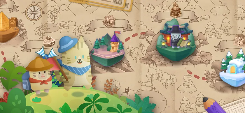 『マージキャット:キャットピアパズル』のマップ画面