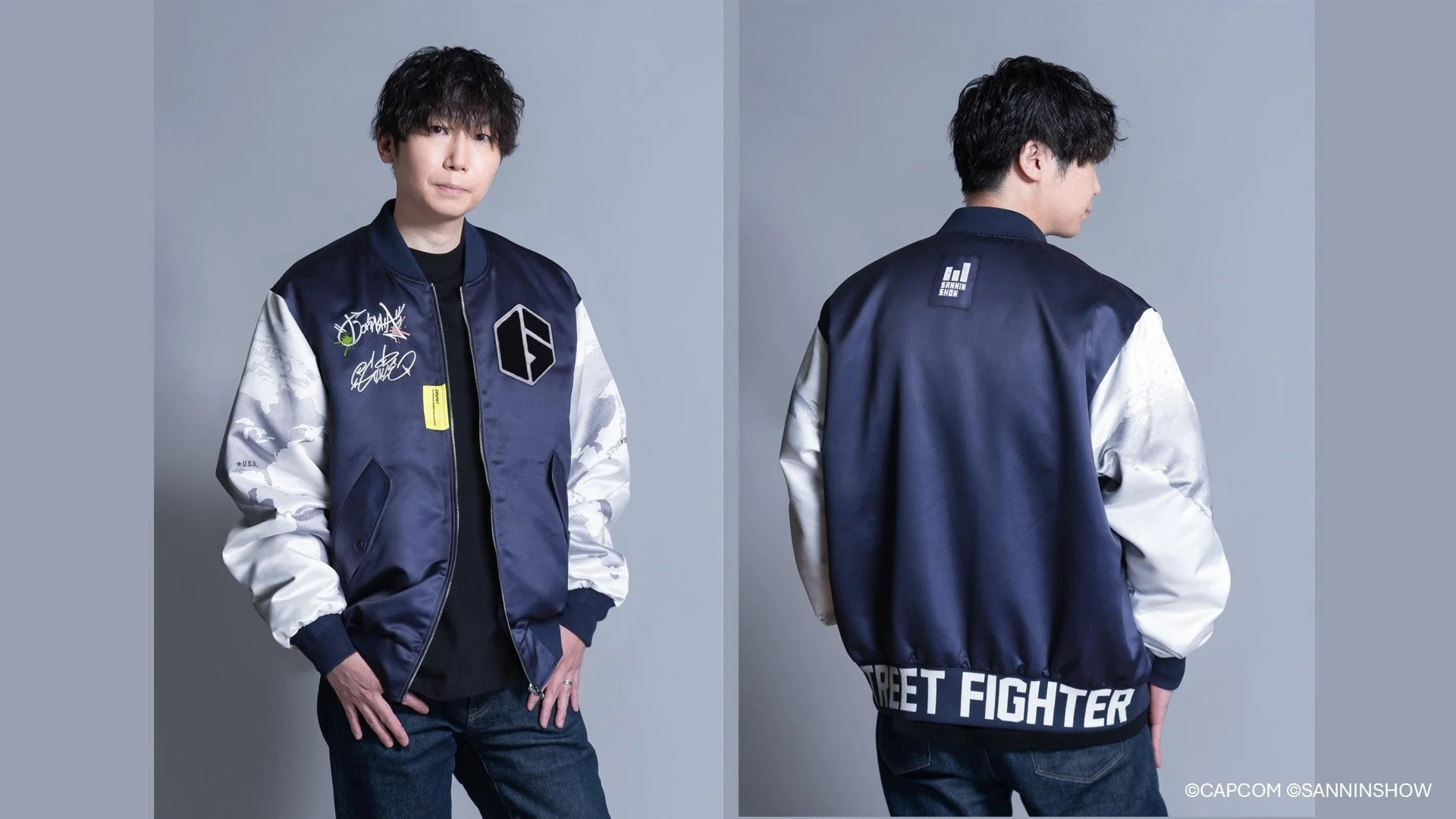 コラボブルゾンを着用したモデルの正面と背面