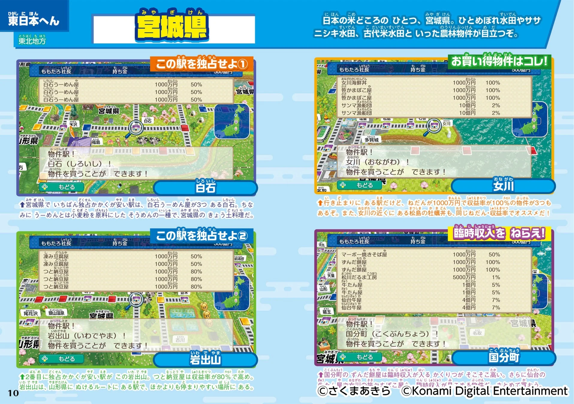 付録の「桃太郎電鉄2」オススメ物件図鑑より宮城県の物件紹介ページ
