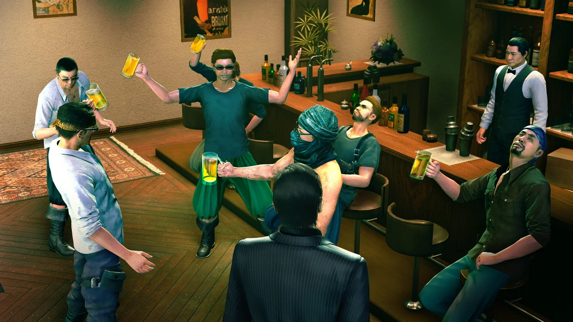 バーで騒ぐ泥酔客たちと対峙する峯