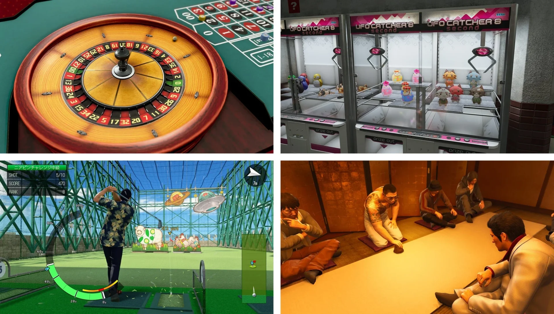 プレイスポットのルーレット、UFOキャッチャー、ゴルフ、座談会の様子