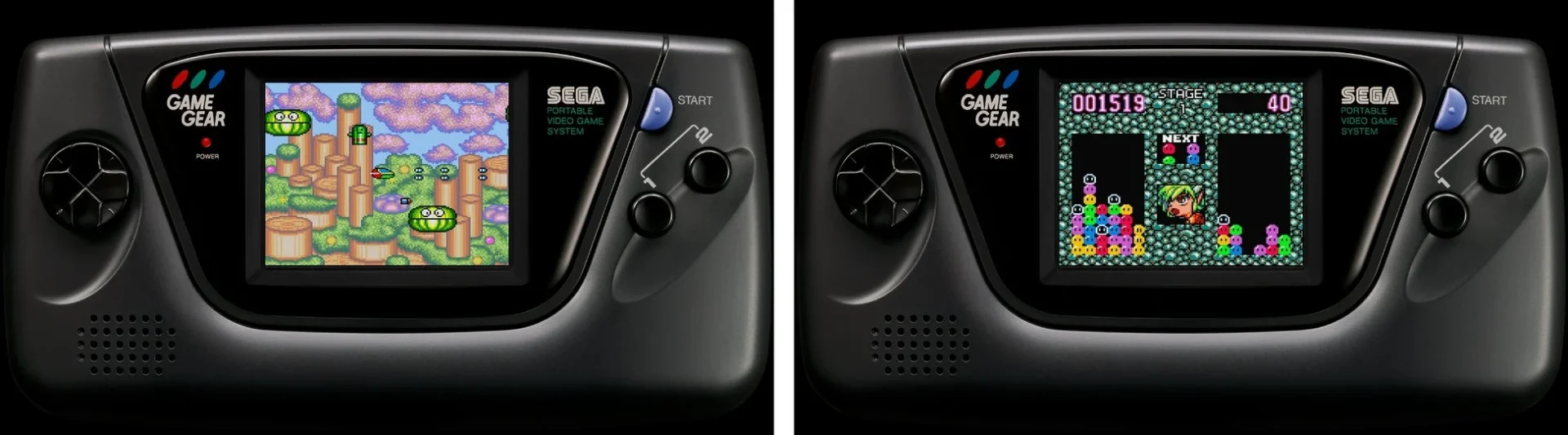 ゲームギアで遊べる『コラムス』と『ソニック3D フリッパー』の画面