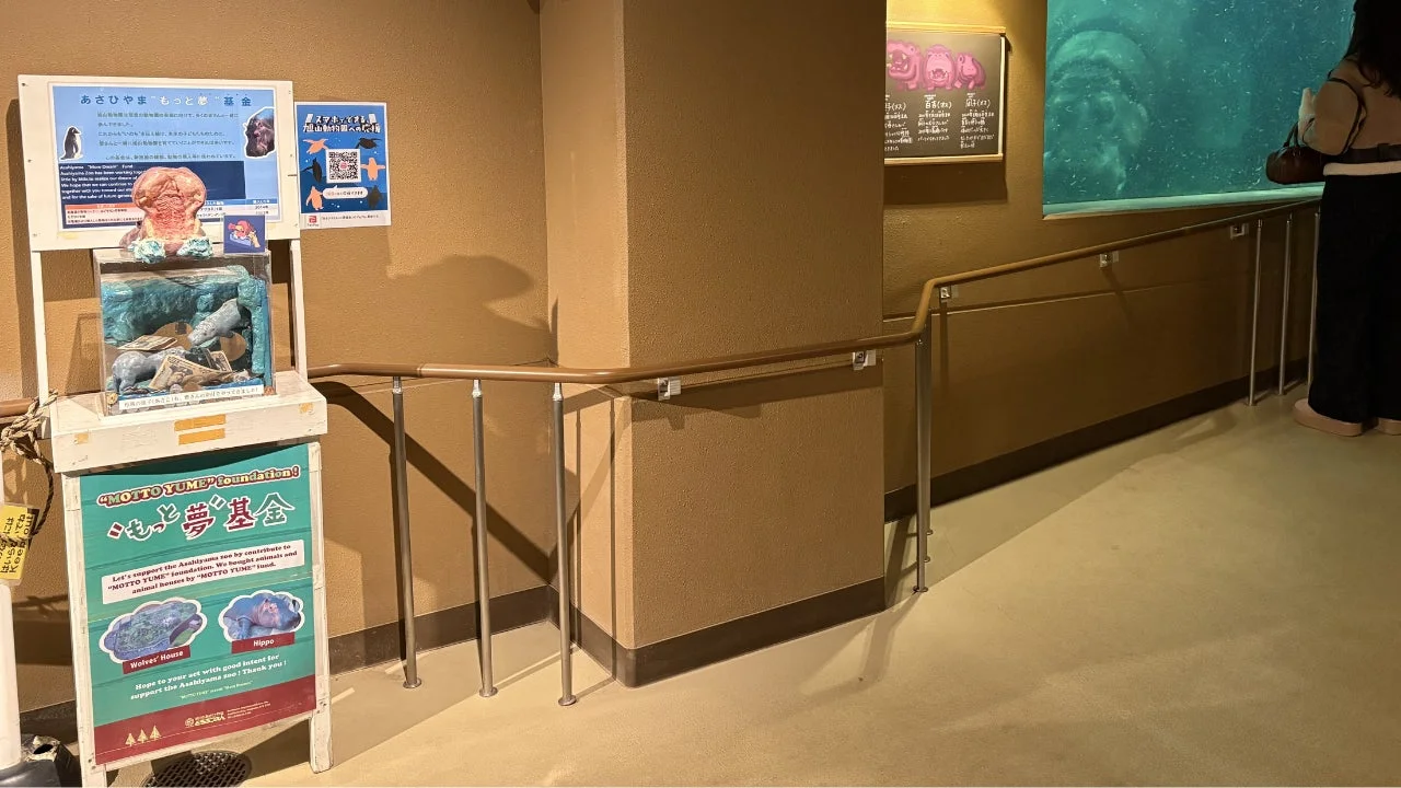 旭山動物園内の募金箱に設置されたPayPay募金用QRコード