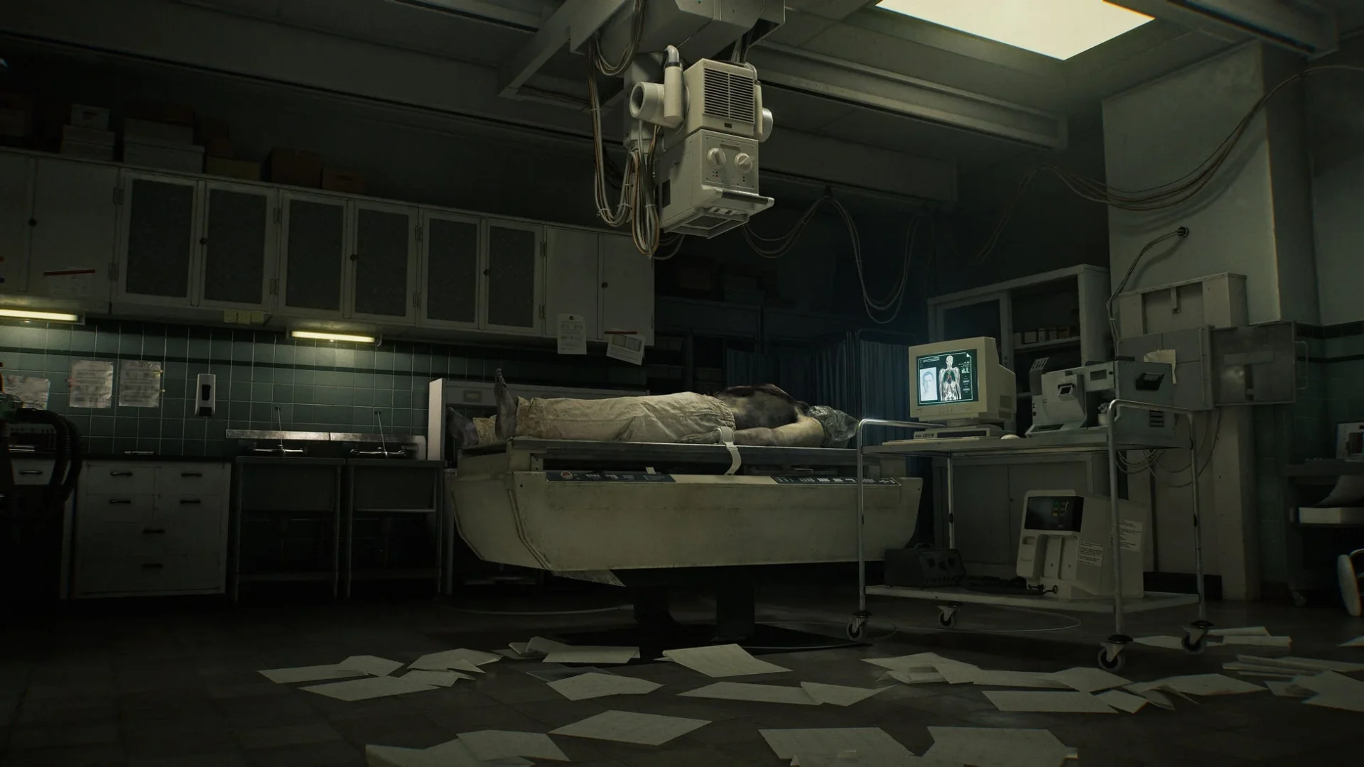 死体が安置された医療施設の内部。
