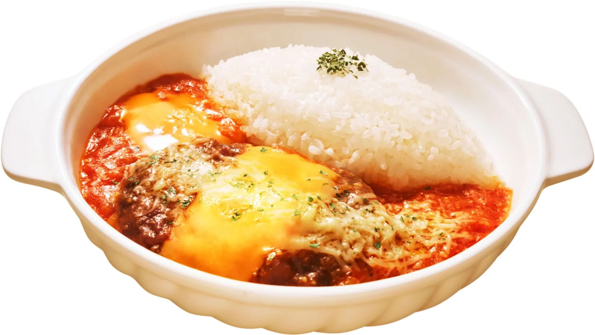 とろ～りチーズと卵黄ソースのトマトハンバーグ弁当