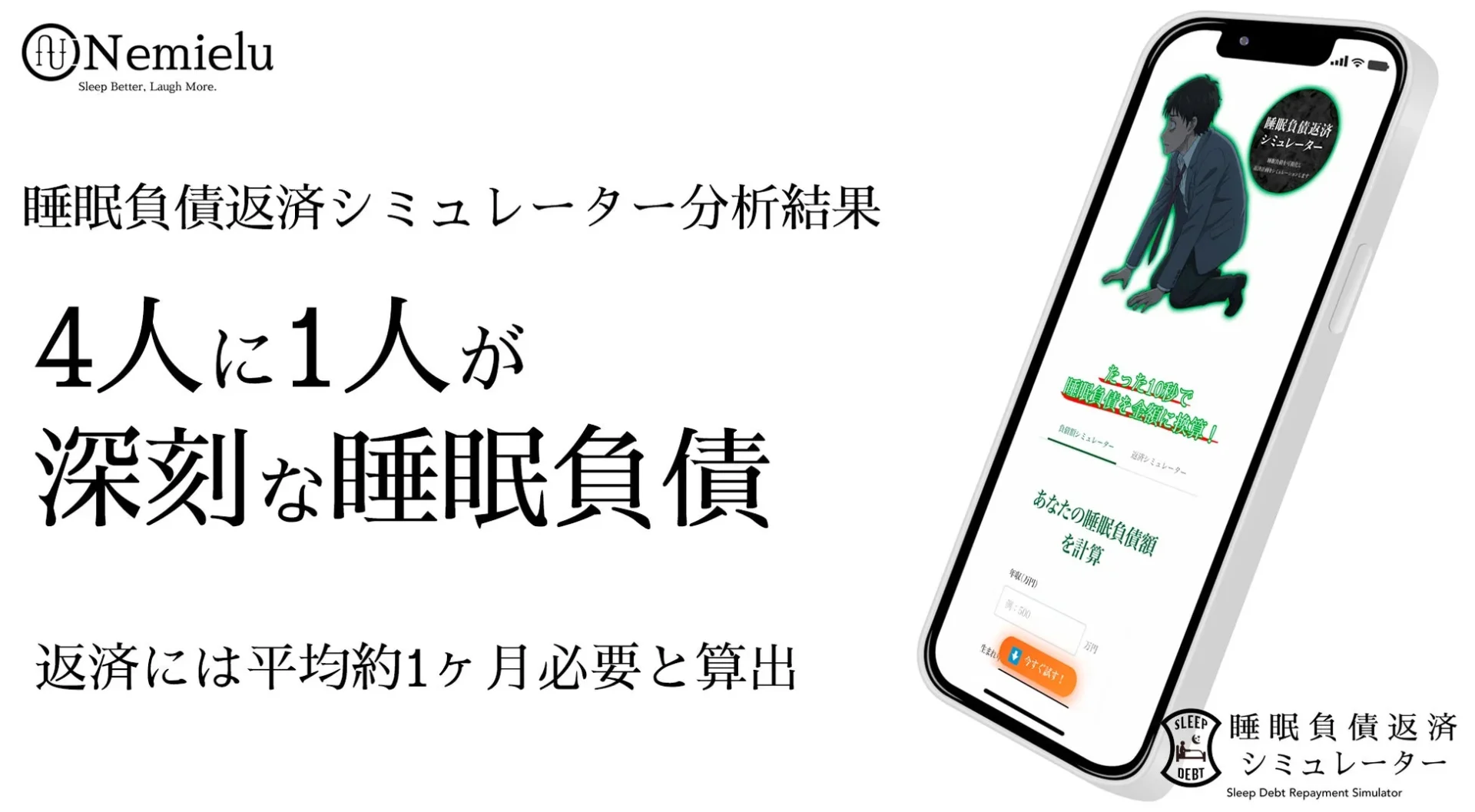 働く世代の睡眠負債、4人に1人が深刻　返済に平均1ヶ月を要する実態が明らかに