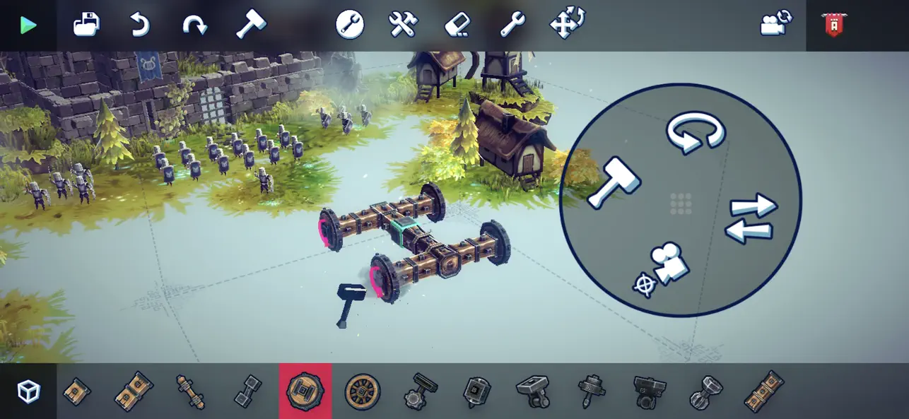 『Besiege Mobile』の直感的な建造システムでマシンを組み立てる画面