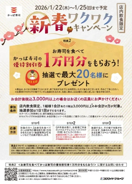 かっぱ寿司 優待割引券1万円分プレゼントキャンペーンの応募詳細