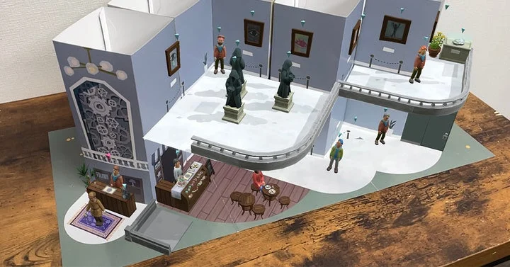 ARでミニチュア美術館が広がる謎解きキットの別角度からの全景