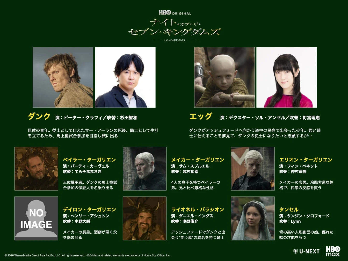 「ナイト・オブ・ザ・セブン・キングダムズ」主要キャストと日本語吹替版声優一覧