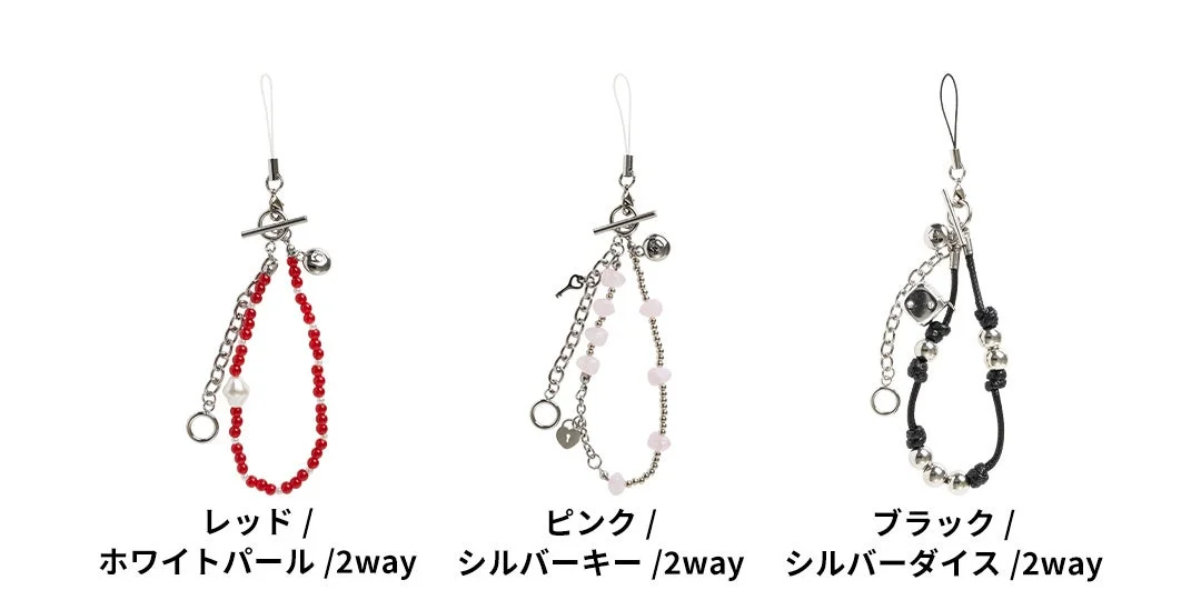 iFace Phoneチャームの3種類のデザイン（レッド、ピンク、ブラック）