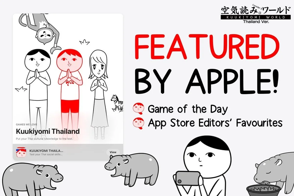 タイApp Storeで「今日のゲーム」と「編集者のお気に入り」に選出されたことを示すビジュアル