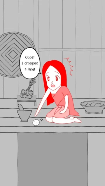 タイの台所でライムを落としてしまった「空気読み。」ゲーム画面